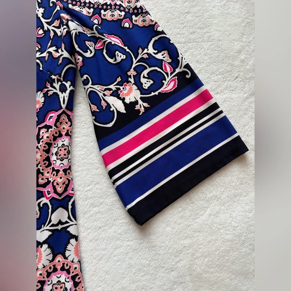 Jessica Howard Elegant Navy and Pink Patterned Shift Dress - Size 8 - Picture 4 of 12